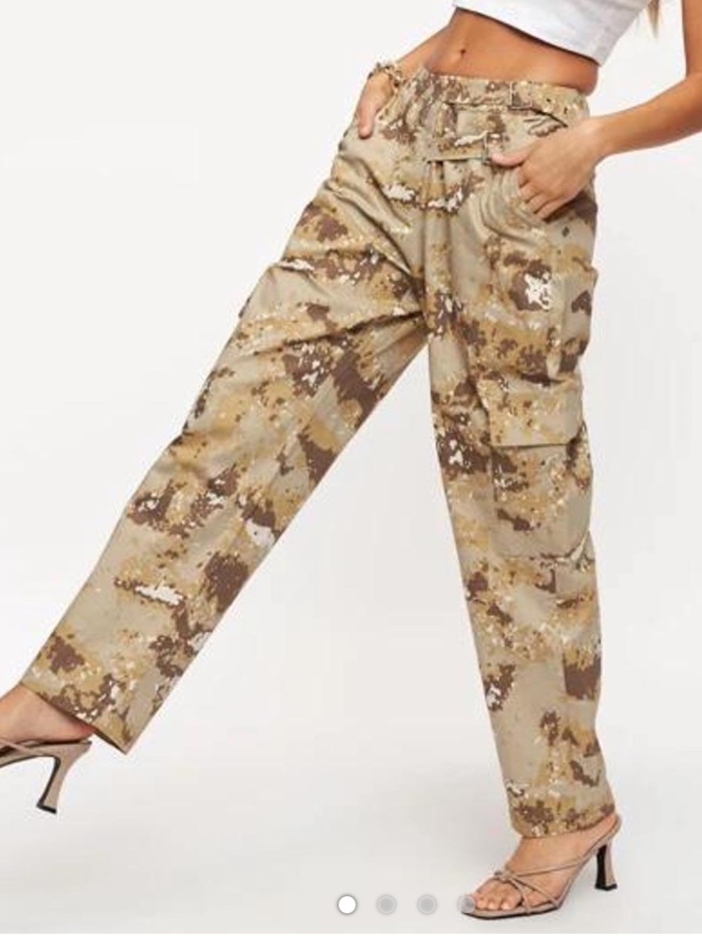 Lioness Camo Cropped Ankle Buckle Detail Cargo Pants Size Medium 100% Cotton